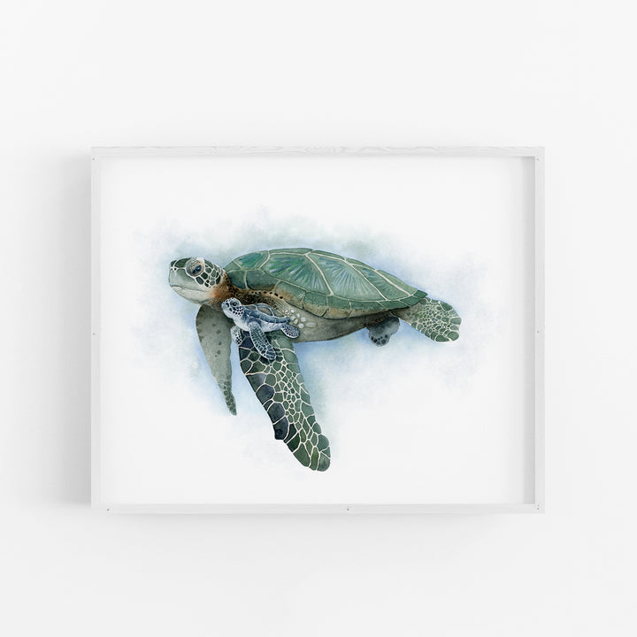 Mom and Baby Sea Turtle Watercolor Print - Tiny Toes Design