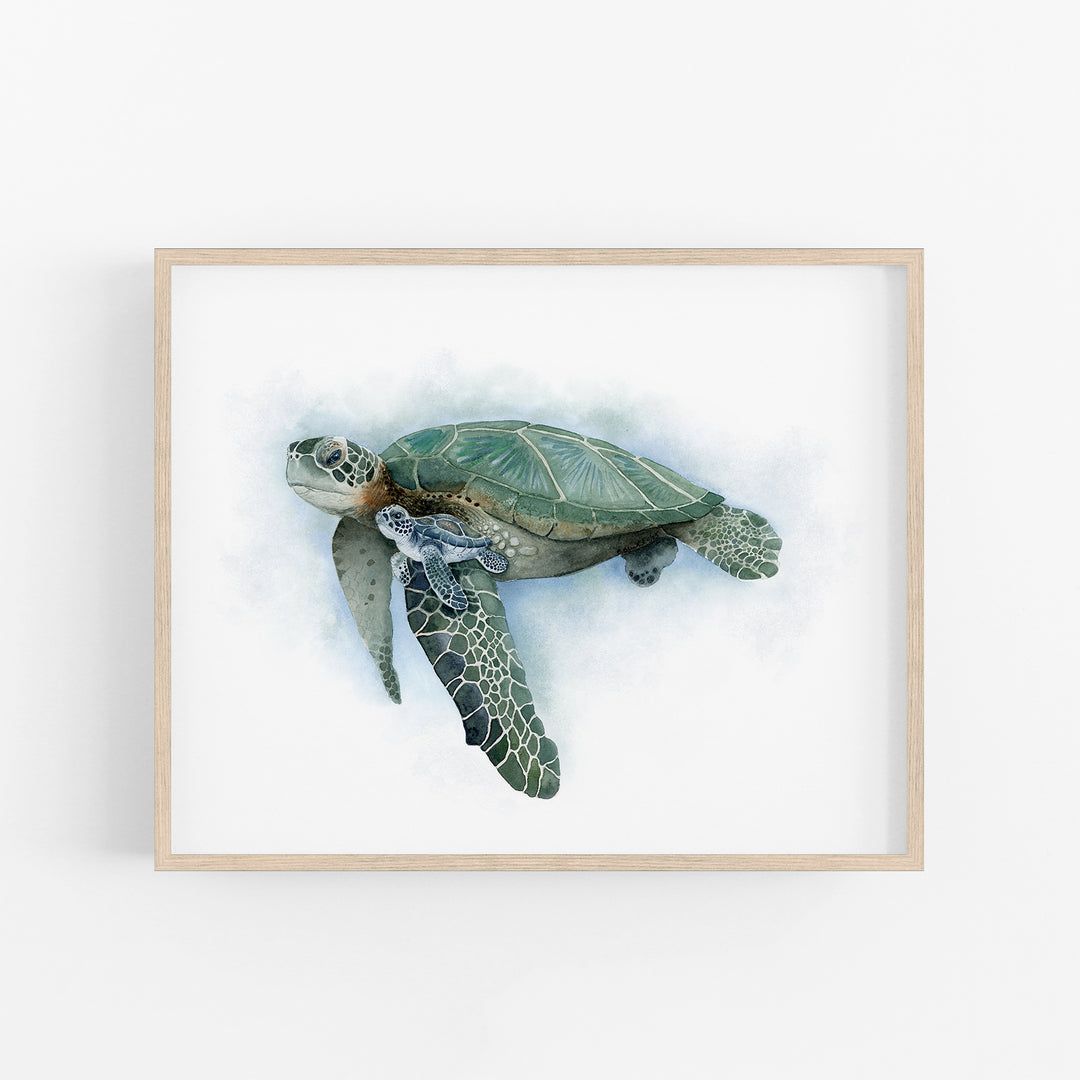 Mom and Baby Sea Turtle Watercolor Print - Tiny Toes Design
