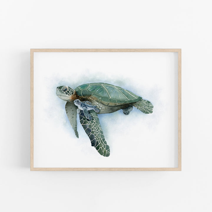 Mom and Baby Sea Turtle Watercolor Print - Tiny Toes Design