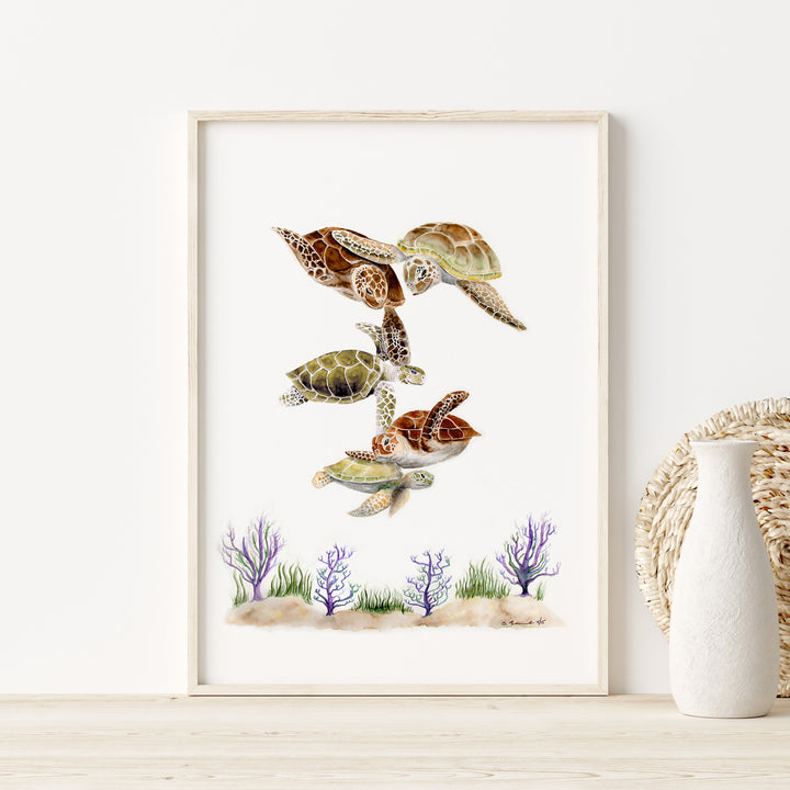 Sea Turtle Family Watercolor Print