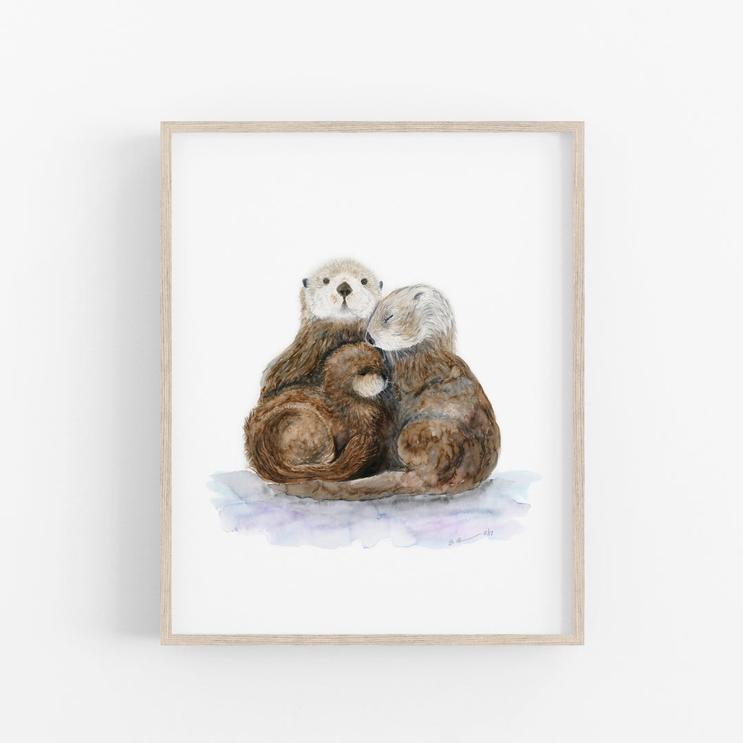 sea otter family wall art watercolor ocean animal nursery print
