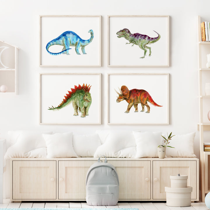Dinosaur wall art set displayed in a nursery, kids room, or playroom