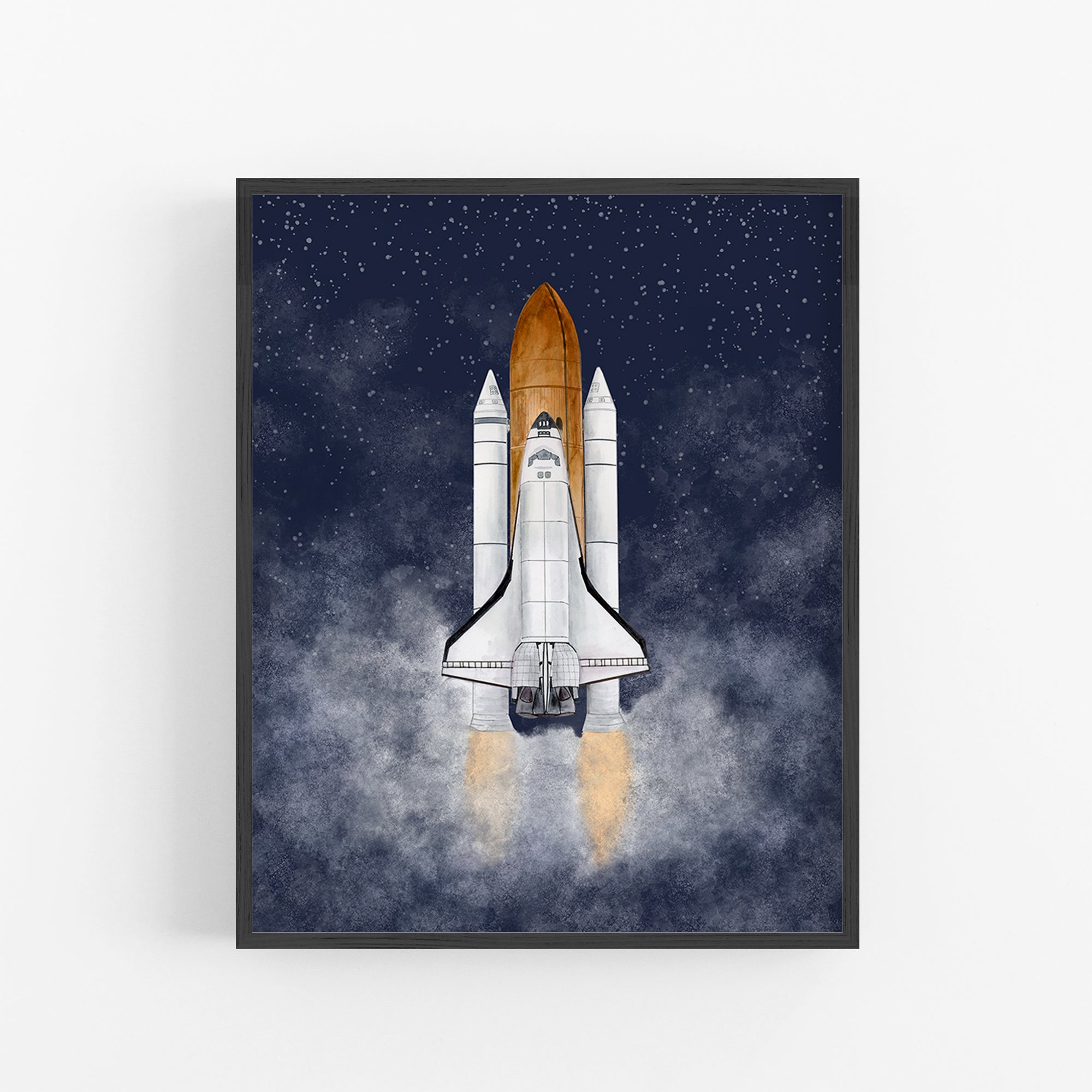 Space Shuttle with Starry Night Sky | Rocket Art Print – Tiny Toes