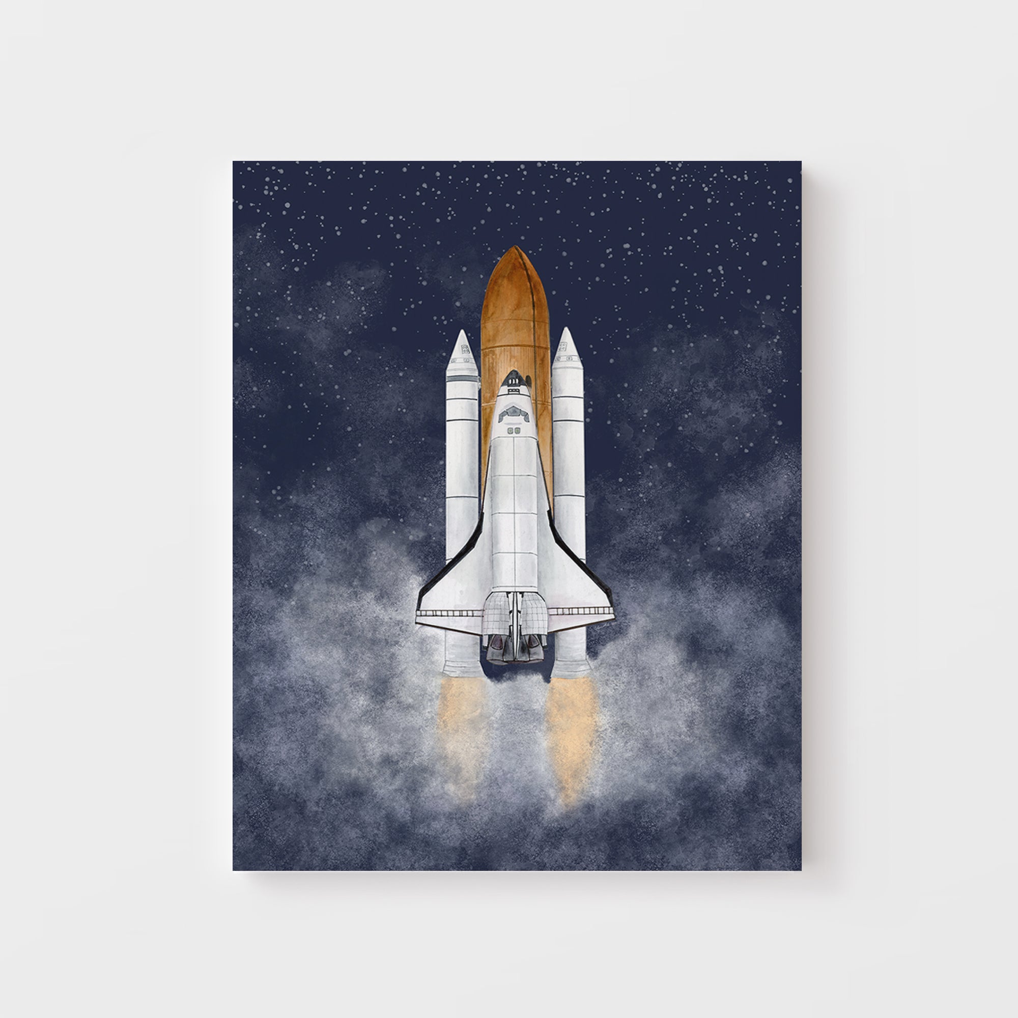 Space Shuttle with Starry Night Sky | Rocket Art Print – Tiny Toes