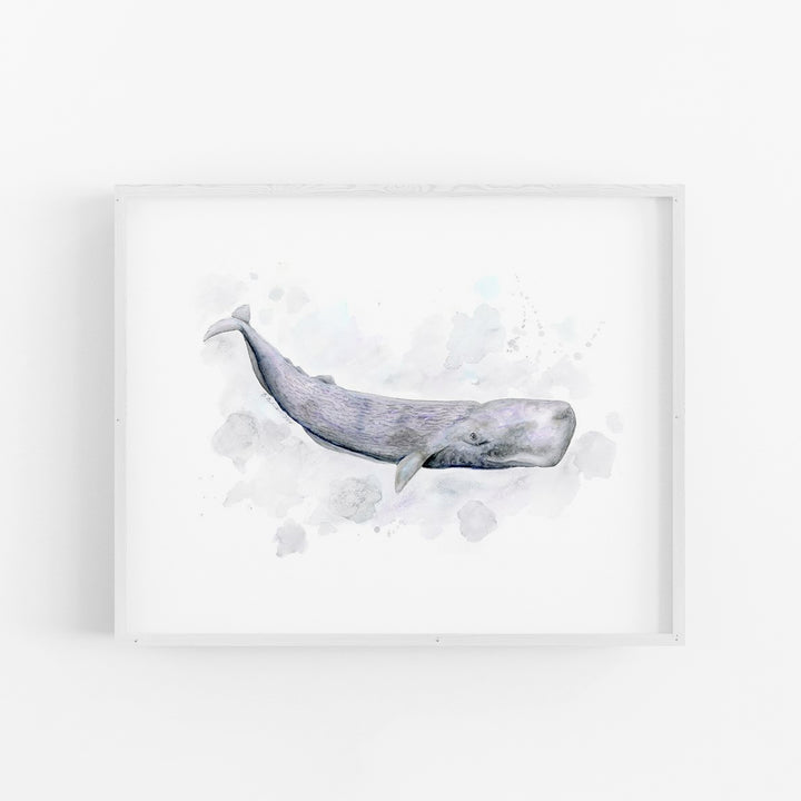 a painting of a whale on a white wall
