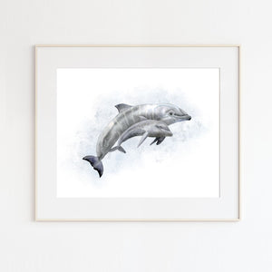 Mom and Baby Dolphin Watercolor Print
