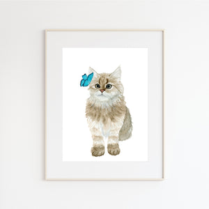 nursery print of cat and butterfly