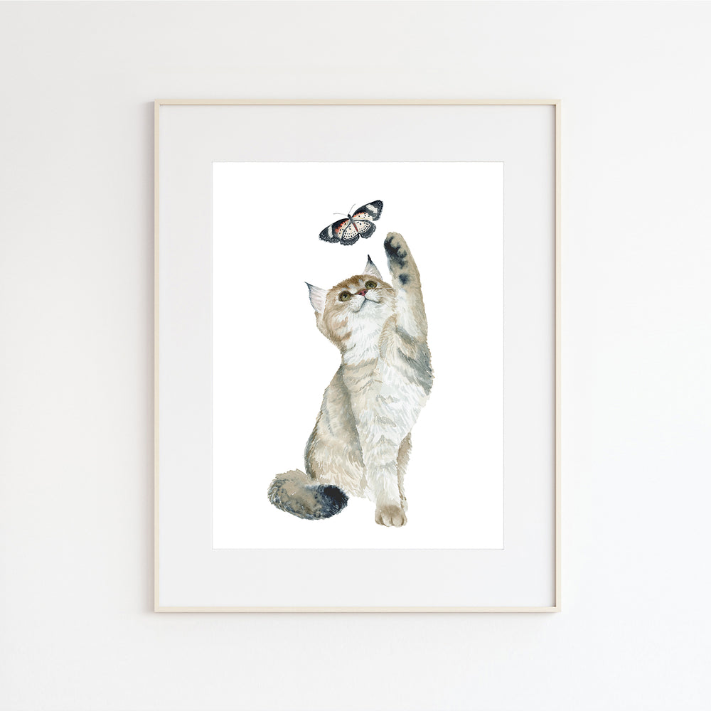 Cat and Butterfly watercolor art