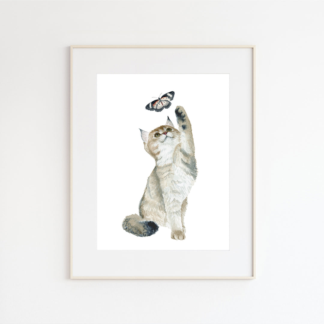 Cat and Butterfly watercolor art