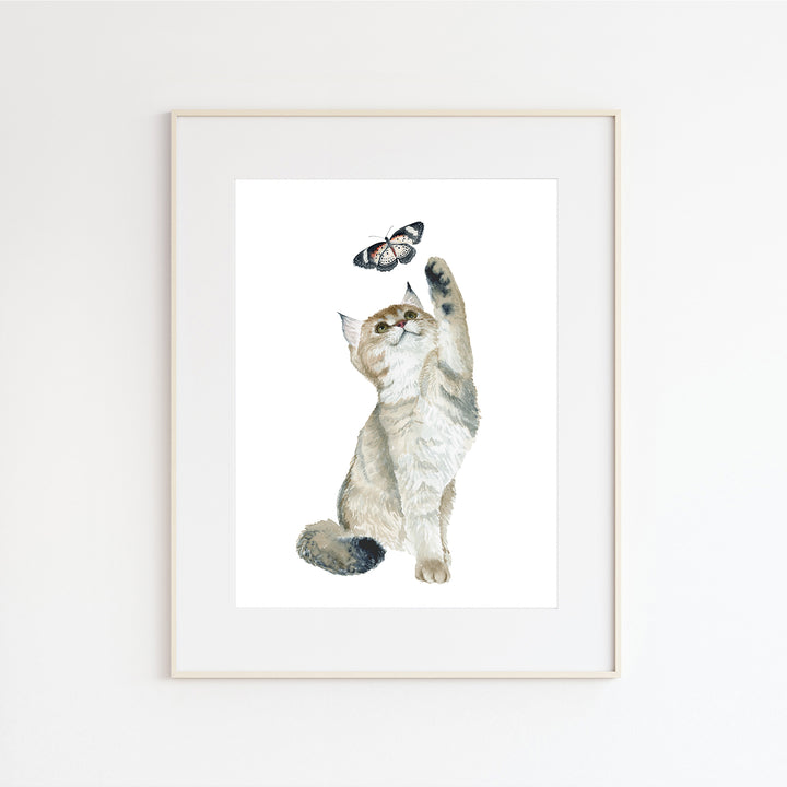 Cat and Butterfly watercolor art