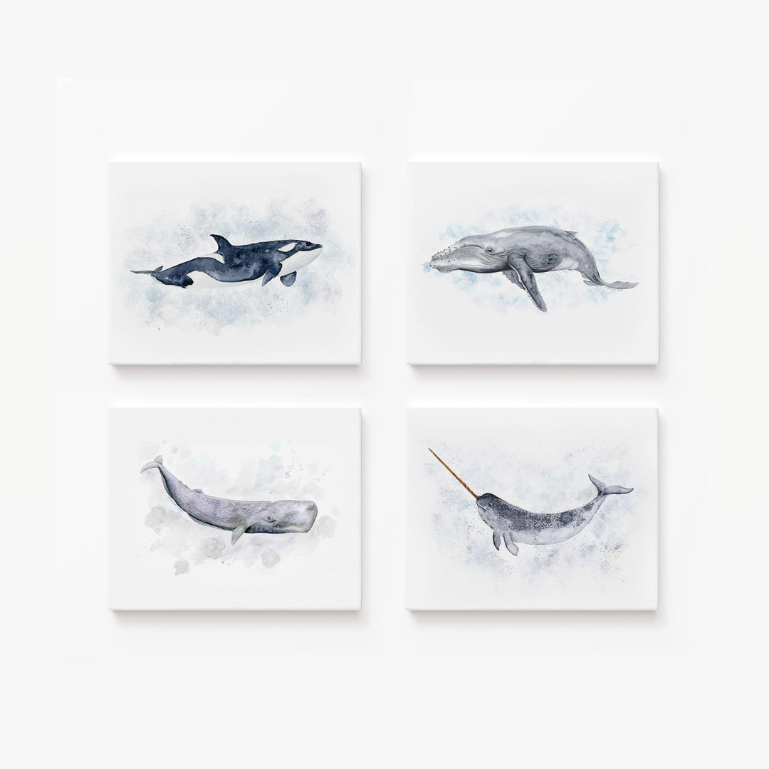 Whale Prints Set of 4 – Ocean Wall Art for Nursery or Kids Room
