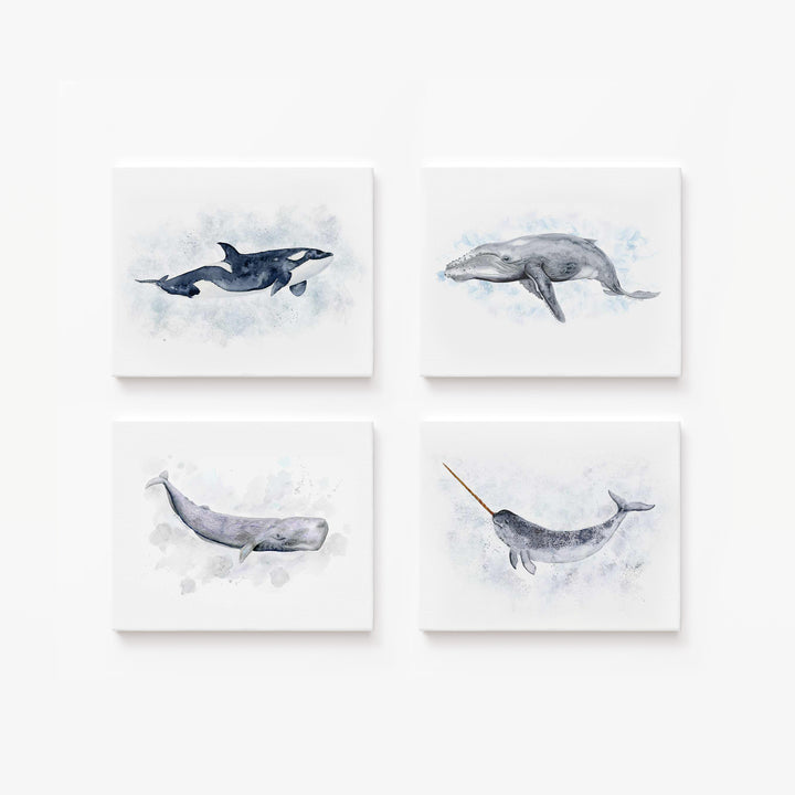 Whale Prints Set of 4 – Ocean Wall Art for Nursery or Kids Room