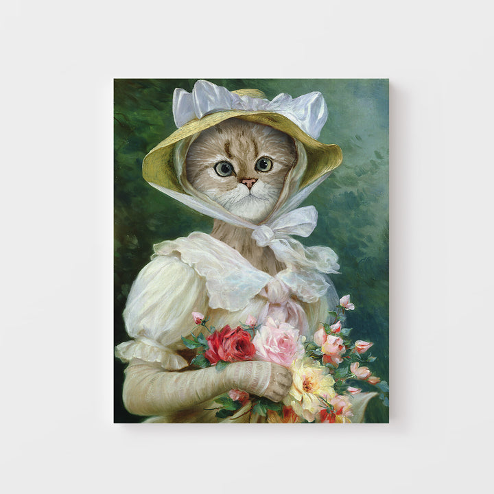 Elegant Cat with a Bouquet of Roses - Tiny Toes Design