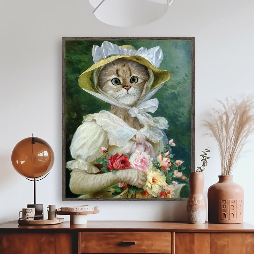 Elegant Cat with a Bouquet of Roses - Tiny Toes Design