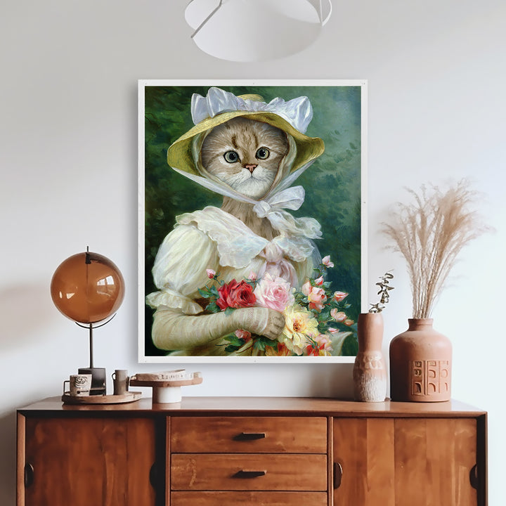 Elegant Cat with a Bouquet of Roses - Tiny Toes Design