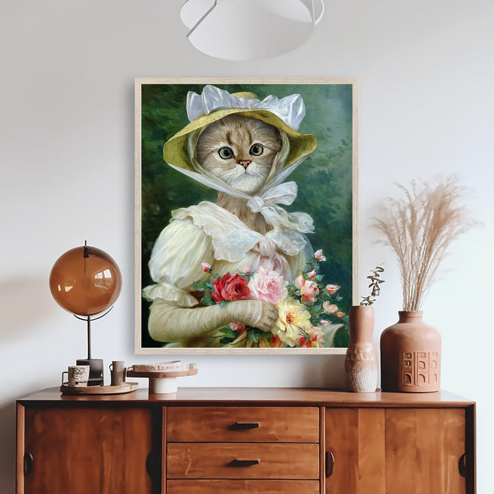 Elegant Cat with a Bouquet of Roses - Tiny Toes Design