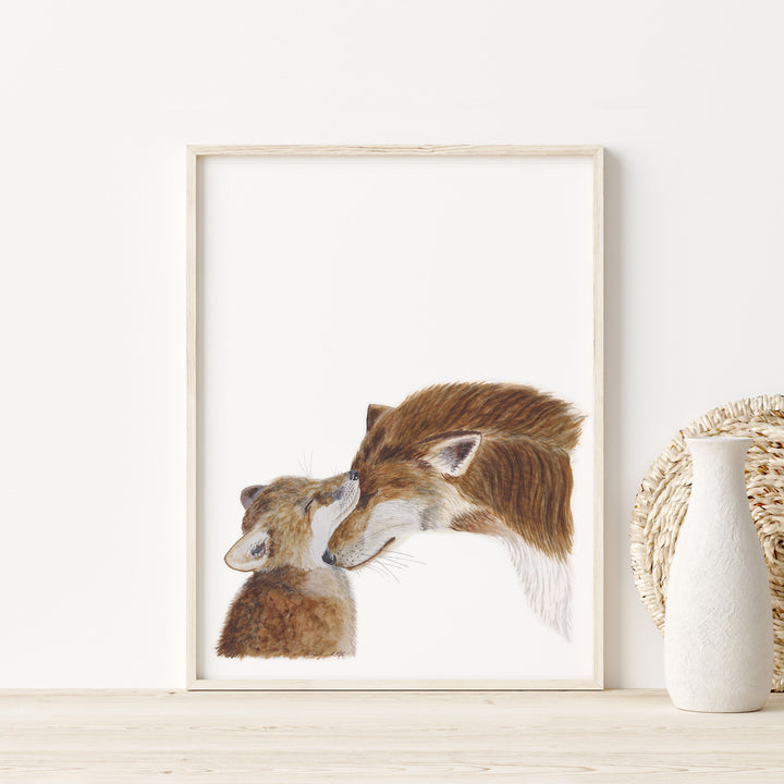 Mom and Baby Fox Watercolor - Woodland - Tiny Toes Design