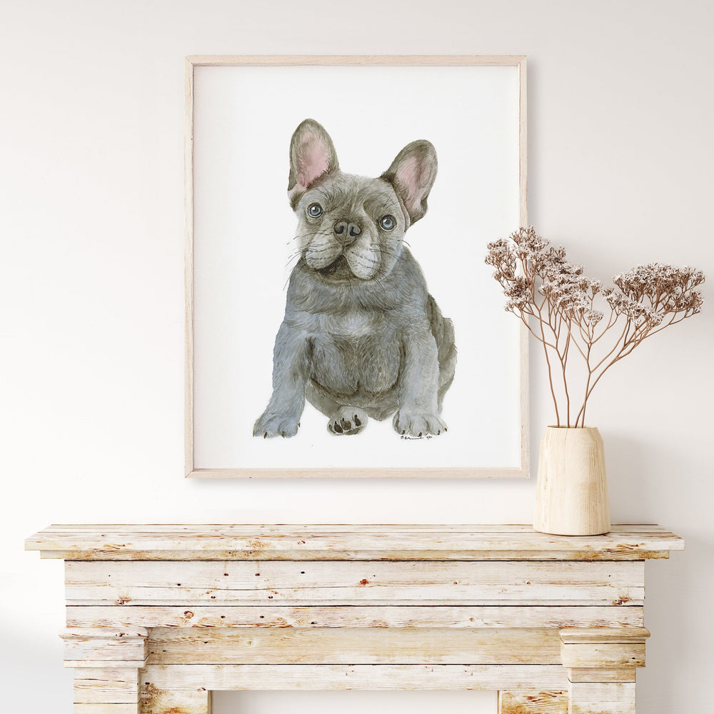 Frenchie Watercolor Print over Mantle