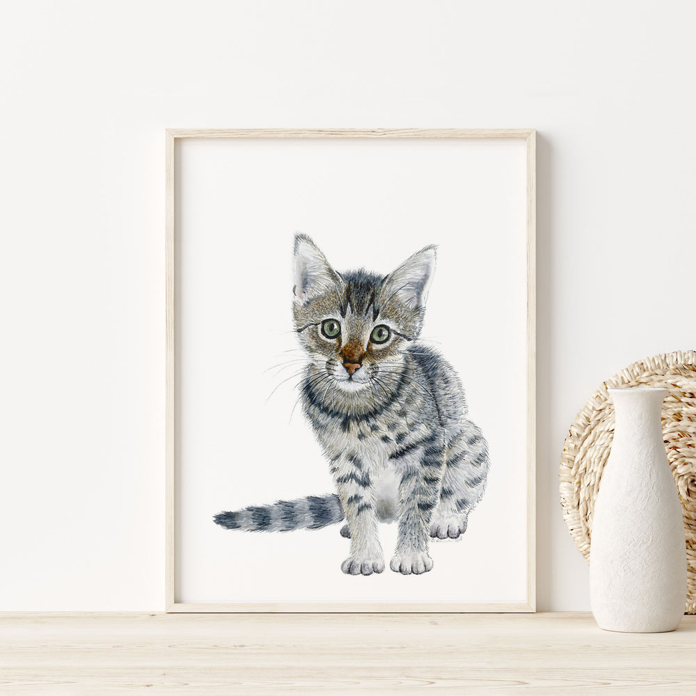 Kitten Illustration - Baby Animal Nursery Print - Tiny Toes Design