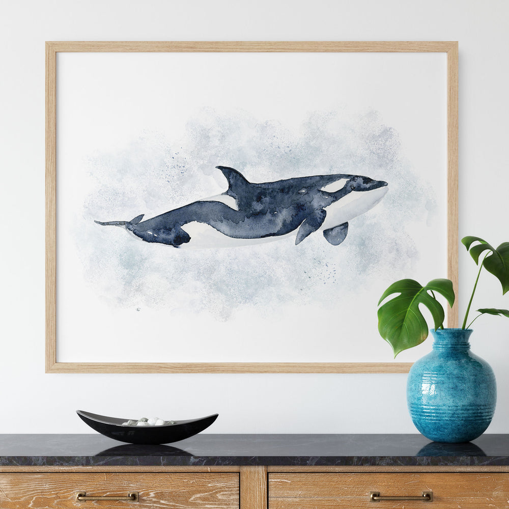 Orca Watercolor Art - Sea Life Nursery Decor - Tiny Toes Design