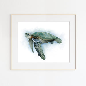 Mom and Baby Sea Turtle Watercolor Art