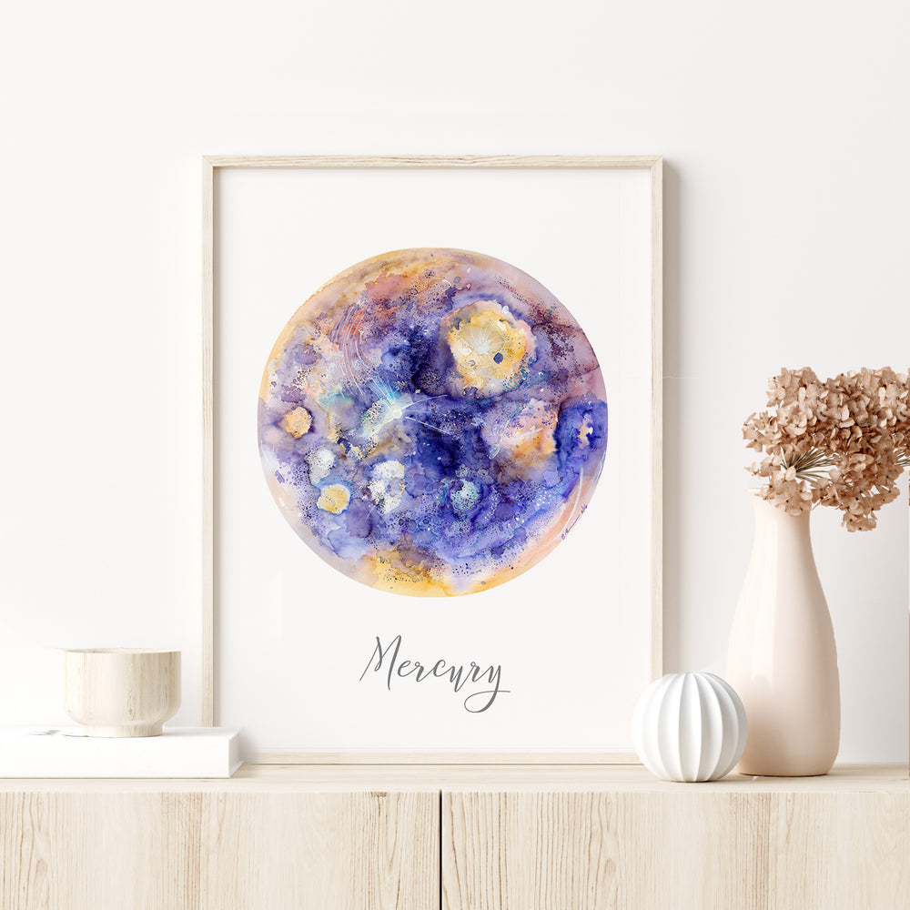 a picture of a blue and yellow painting on a wall