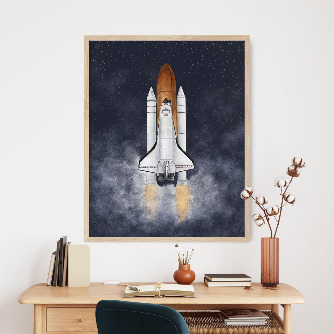 a picture of a space shuttle flying in the sky