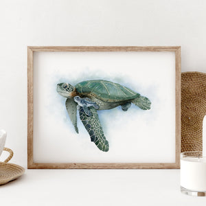 a picture of a sea turtle mom and her baby in a frame