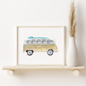 Camper Van with Surf Boards Art Print