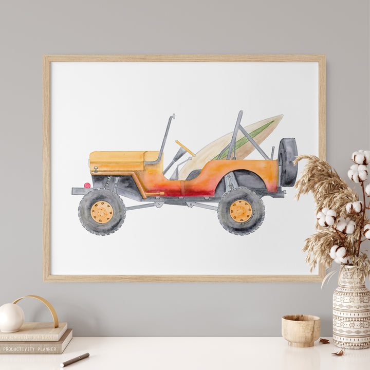 Orange Jeep with Surf Boards Illustration