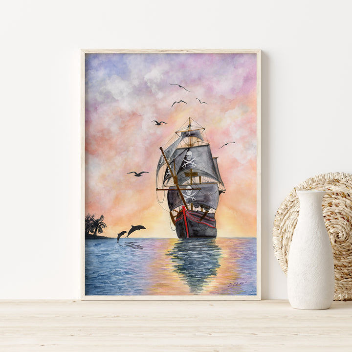 a painting of a sailboat in the ocean