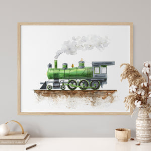 Green Steam Train Playroom Art