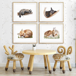 Woodland Sleeping Baby Animal Print Set for Nursery