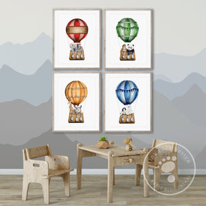 Animals in Hot Air Balloon Watercolor Prints