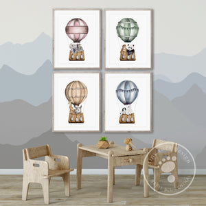 Hot Air Balloon with Animals Print Set