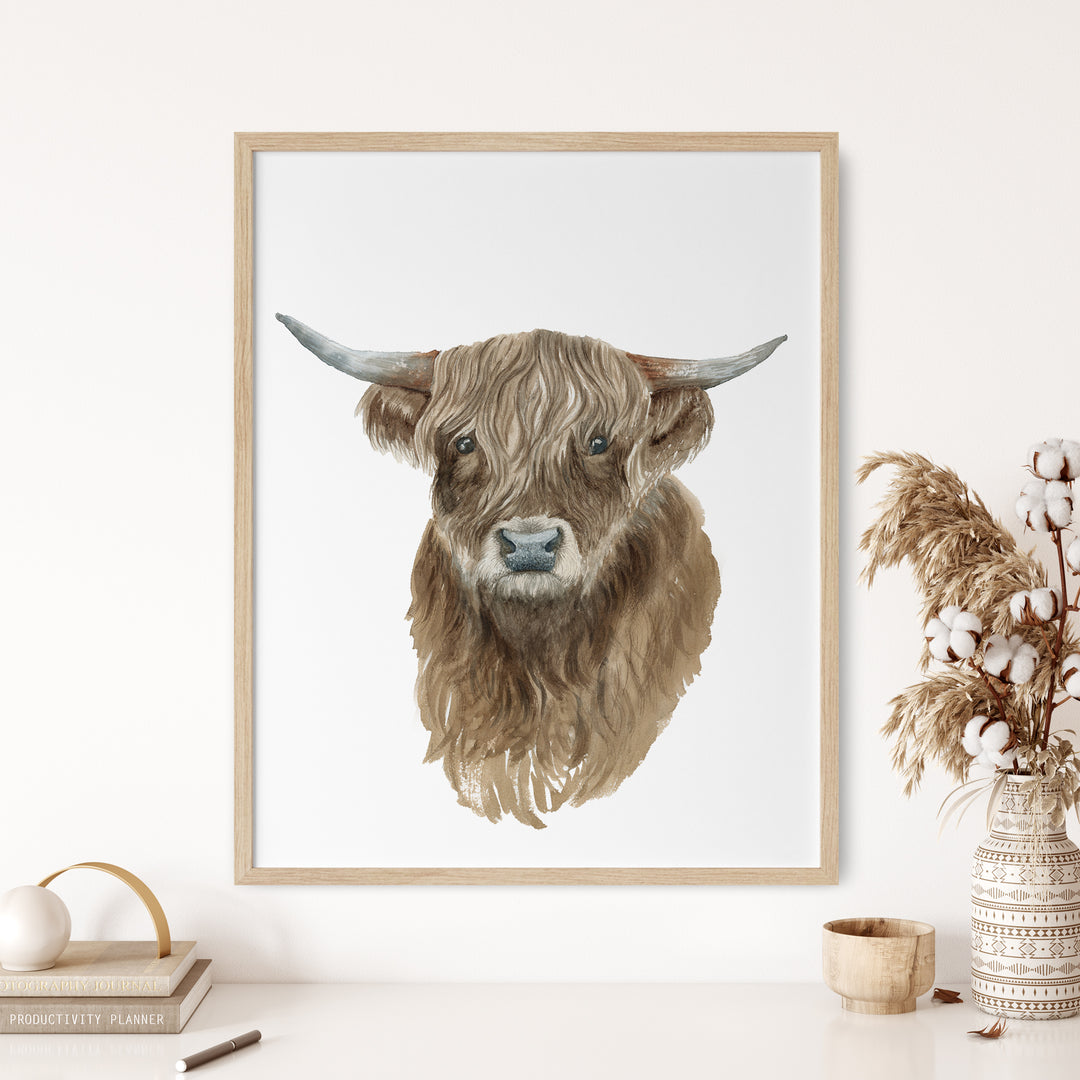 a picture of a bull's head on a white wall