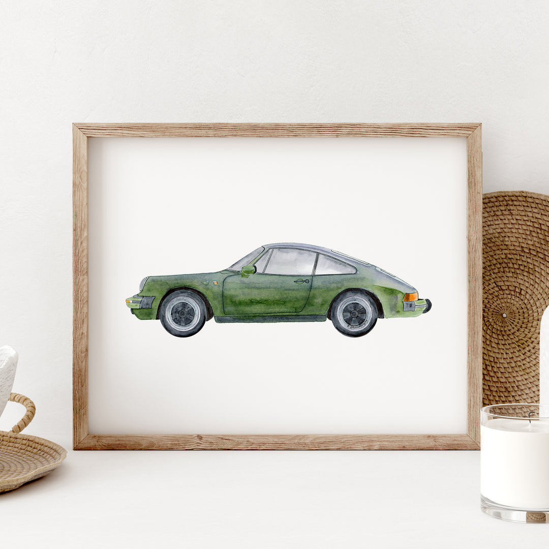 Green Porsche Watercolor Print