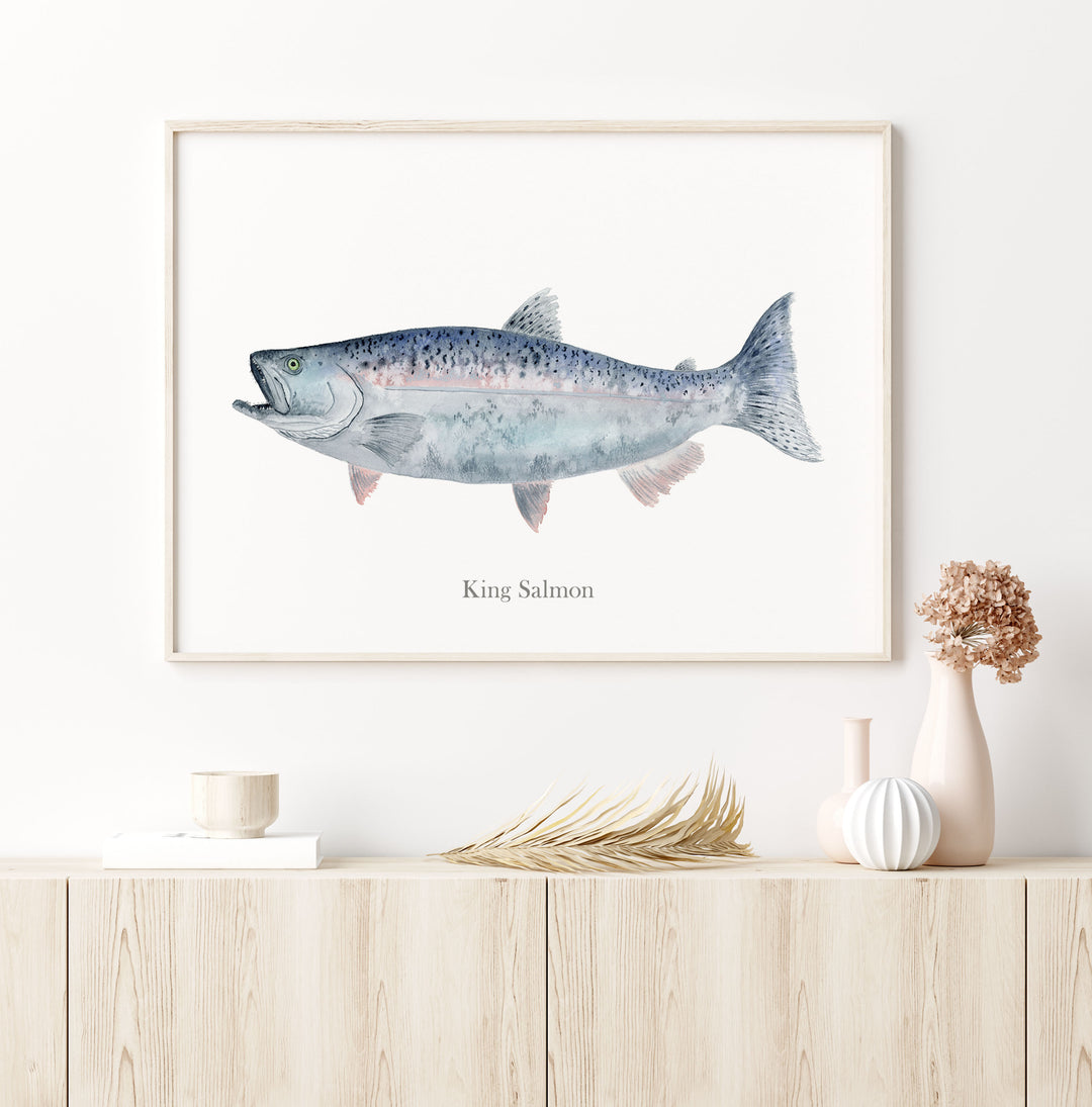 a picture of a King Salmon hanging on a wall