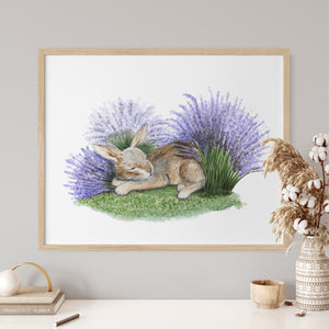 a painting of a rabbit laying in the grass