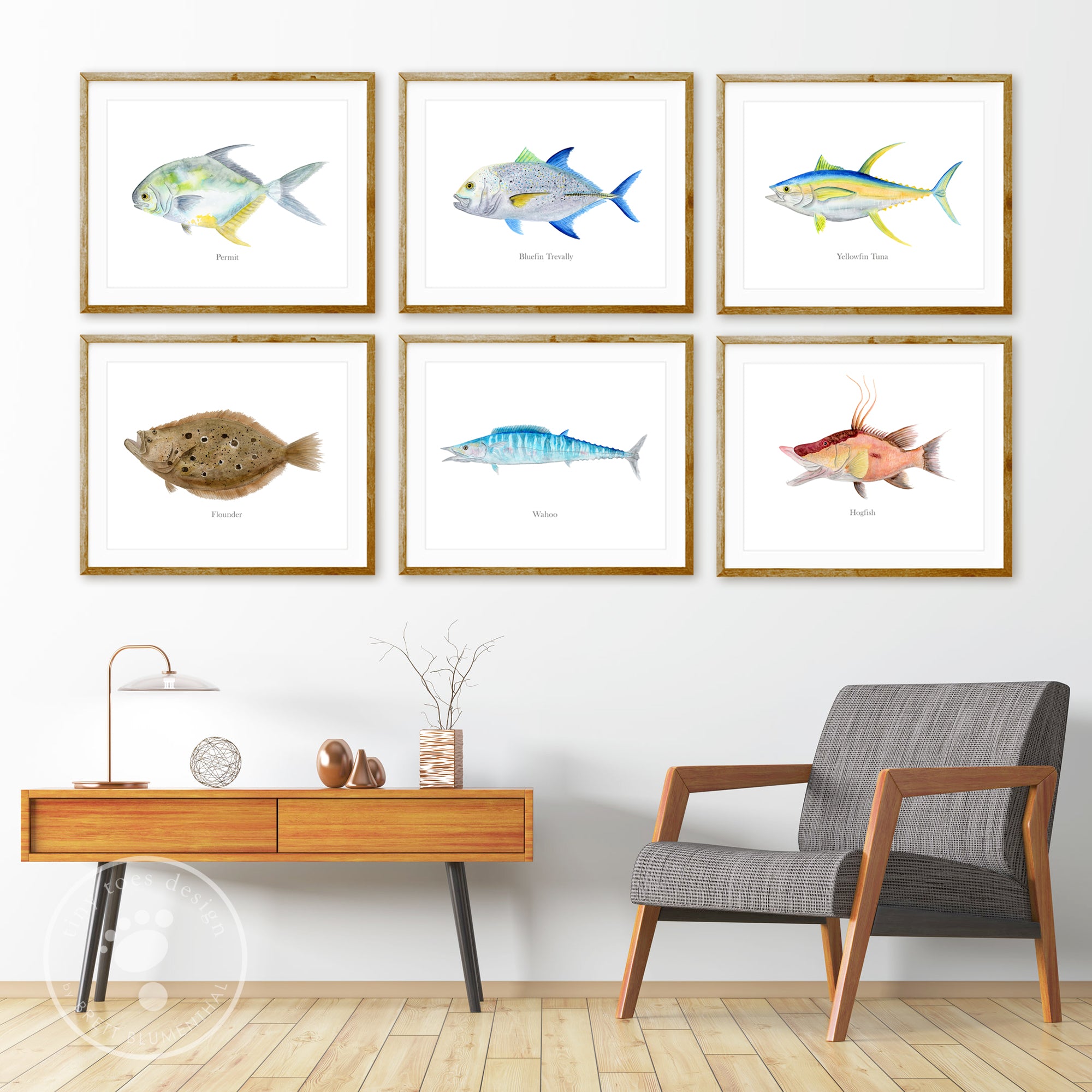 Flounder Fish Watercolor Mount, Brett Blumenthal