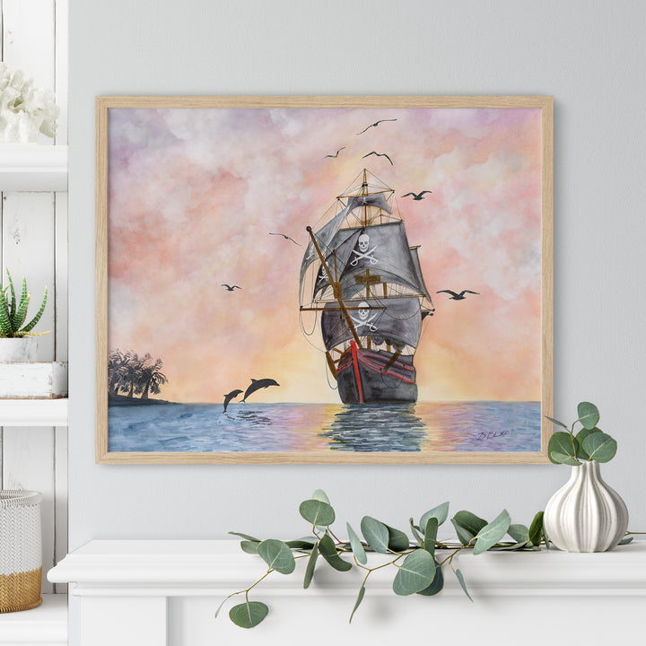 a painting of a sailboat in the ocean