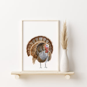 a painting of a turkey on a shelf next to a vase