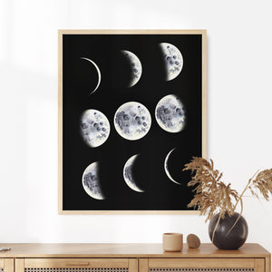 a black and white photo of the phases of the moon