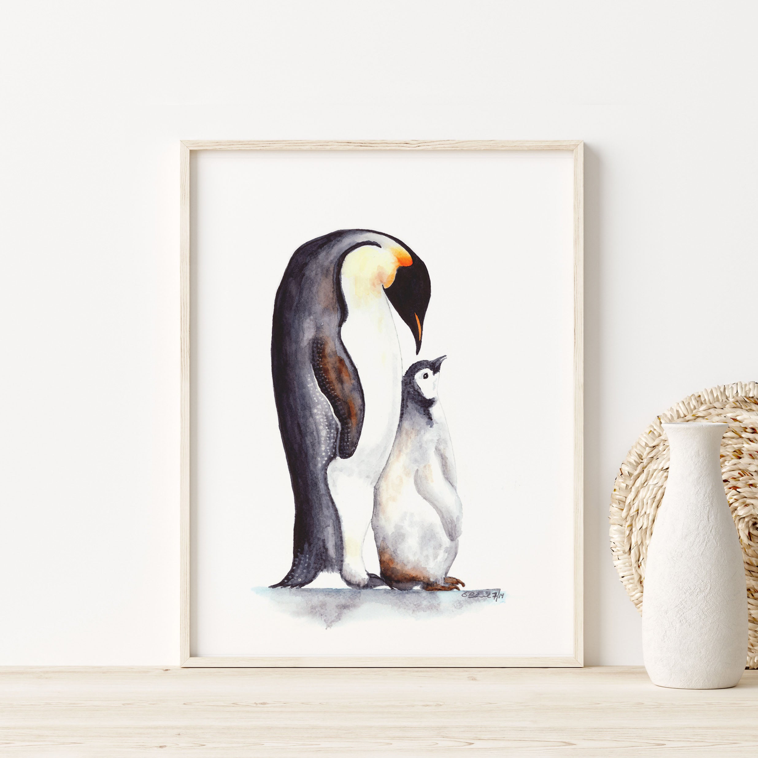 Dad and Baby Penguin Chick Print | Arctic Nursery Decor