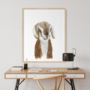 a painting of a goat on a white wall