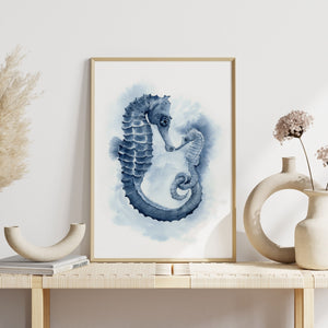 a watercolor painting of a sea horse its baby