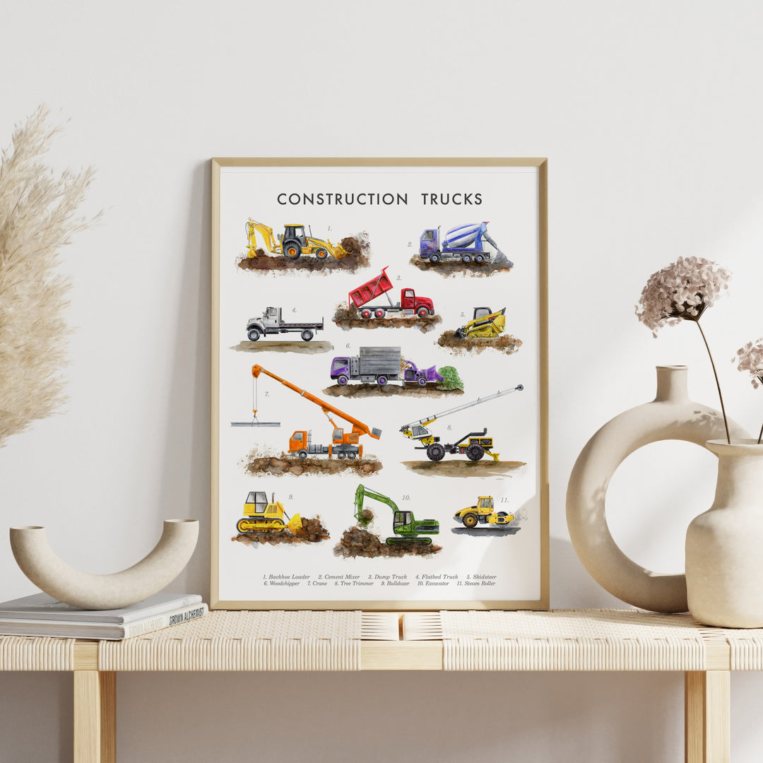 Construction Trucks Playroom Art