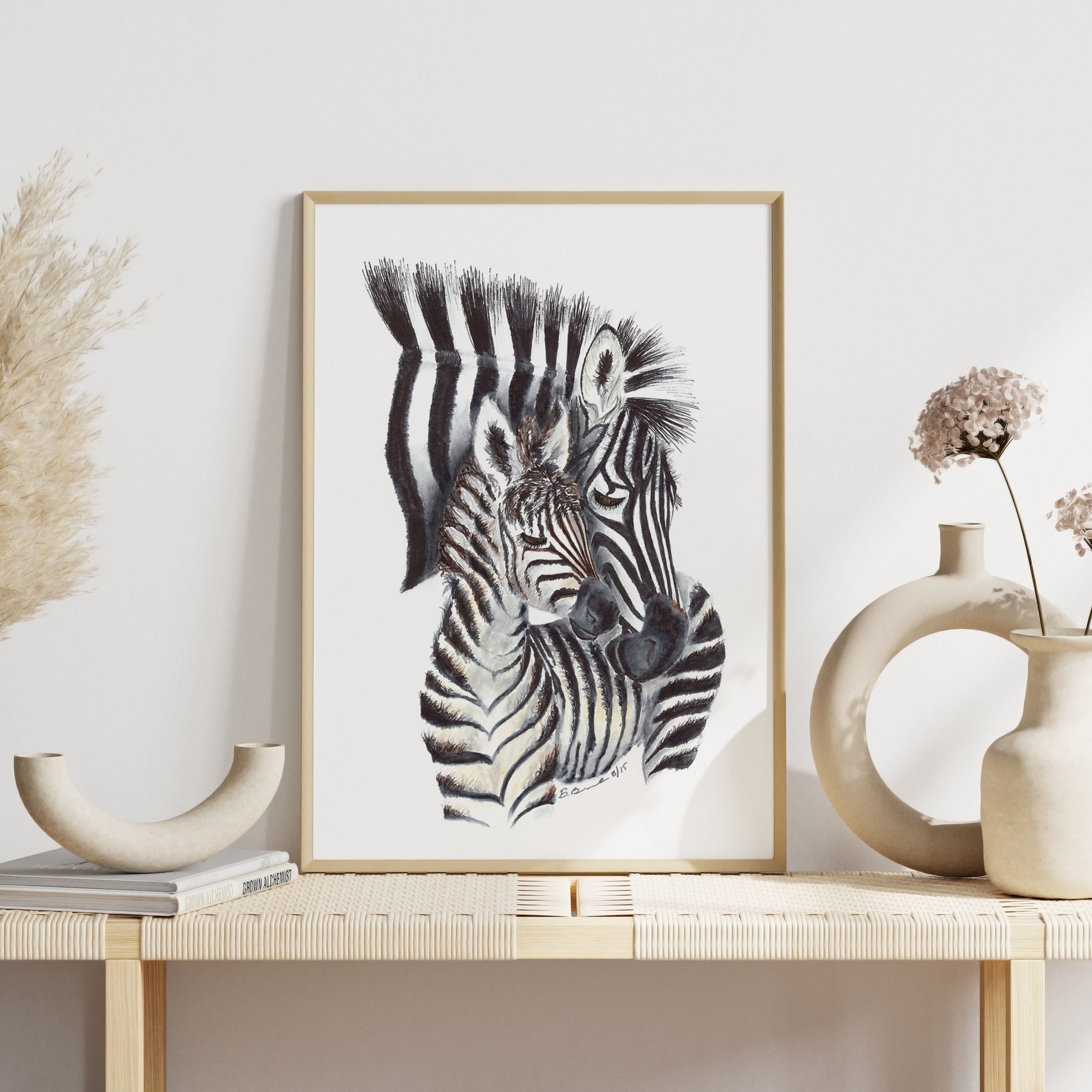 Mom and Baby Zebra Watercolor | Safari Theme Nursery Art