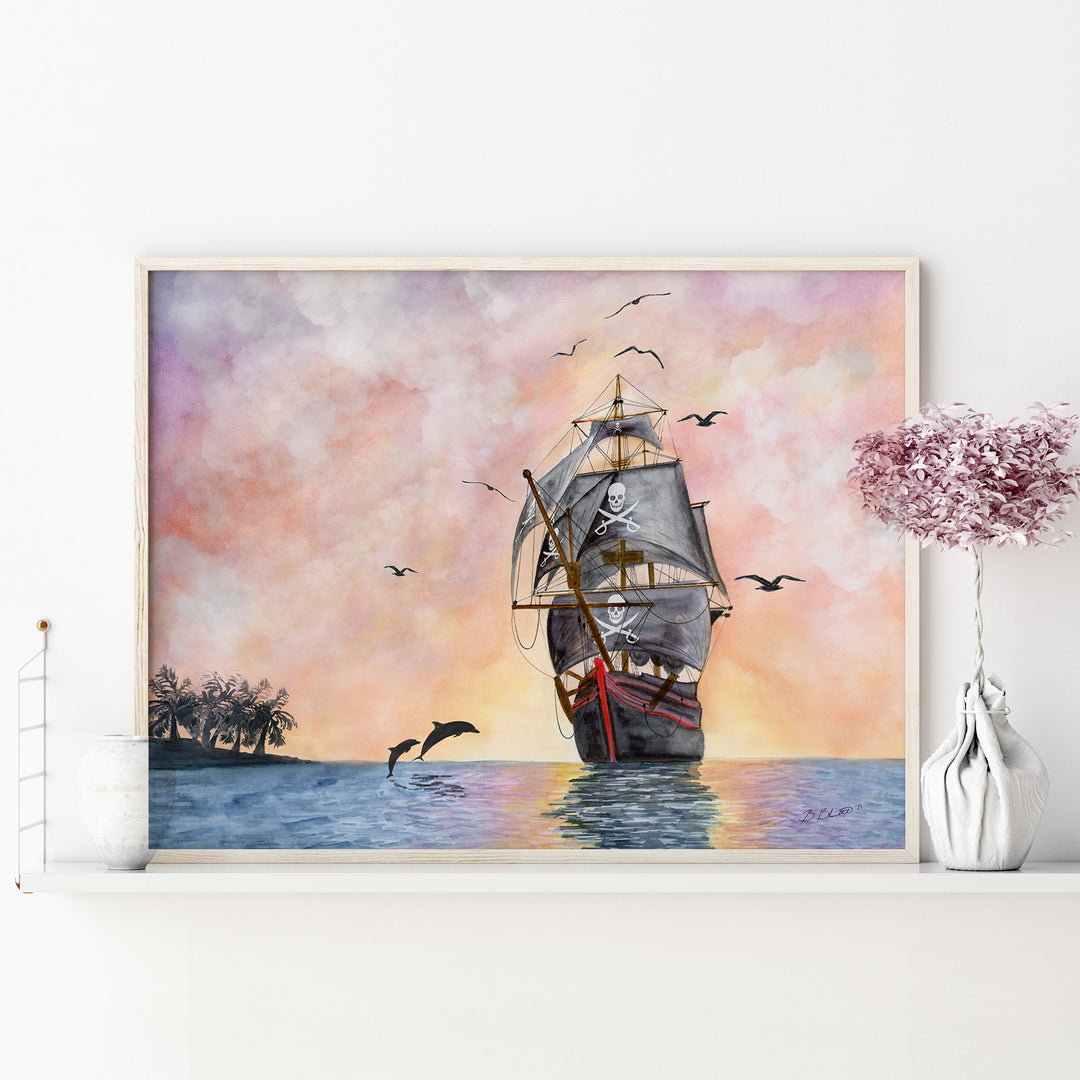 a painting of a sailboat in the ocean