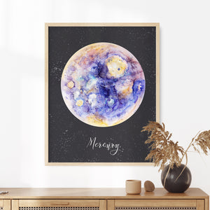 a picture of a blue and yellow moon with the word merry written in it